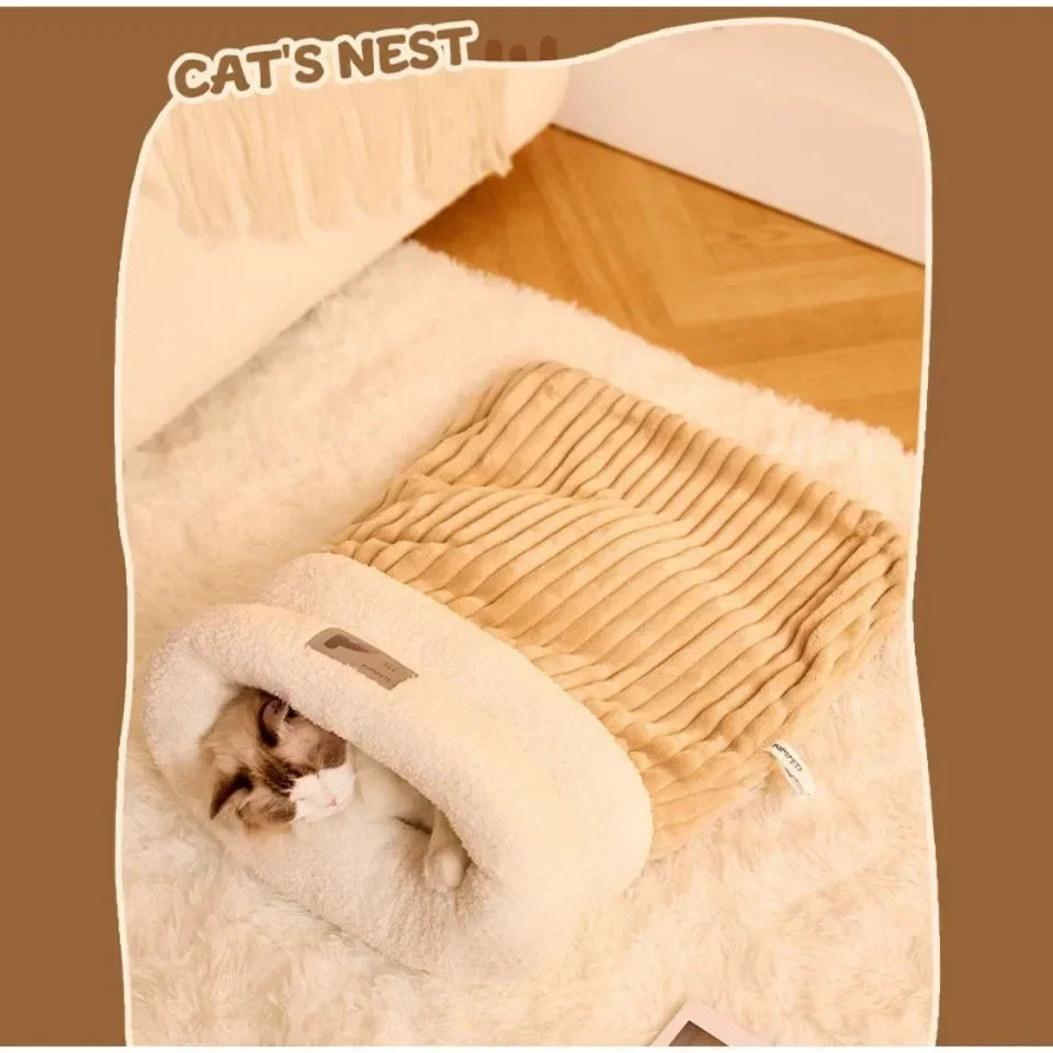 Pet Sleeping Bag Sleeping Bag Comfortable Supple Kitty and Puppy House Winter Warm Soft Plush Semi Enclosed Windproof Cat Nest