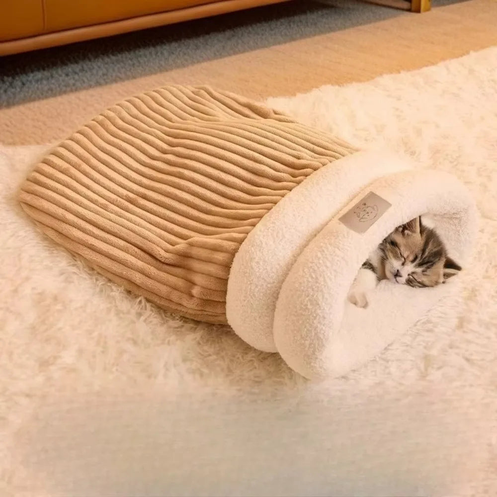 Pet Sleeping Bag Sleeping Bag Comfortable Supple Kitty and Puppy House Winter Warm Soft Plush Semi Enclosed Windproof Cat Nest