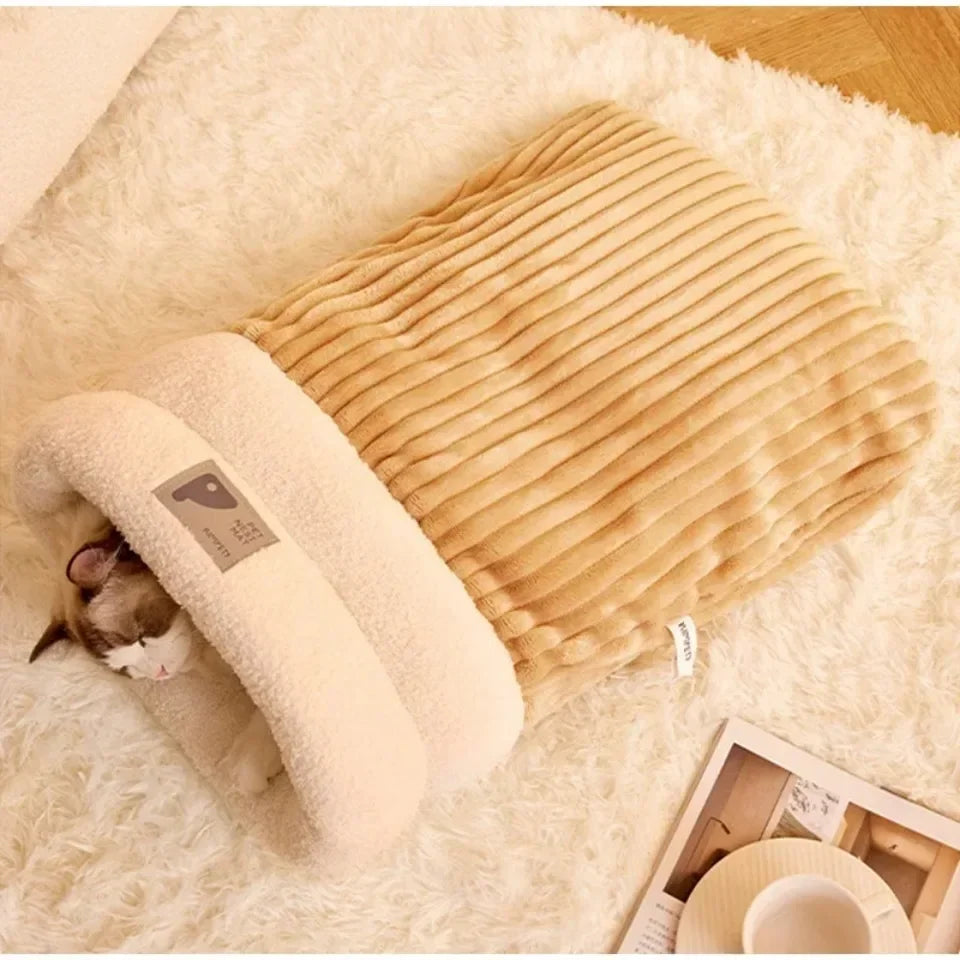 Pet Sleeping Bag Sleeping Bag Comfortable Supple Kitty and Puppy House Winter Warm Soft Plush Semi Enclosed Windproof Cat Nest