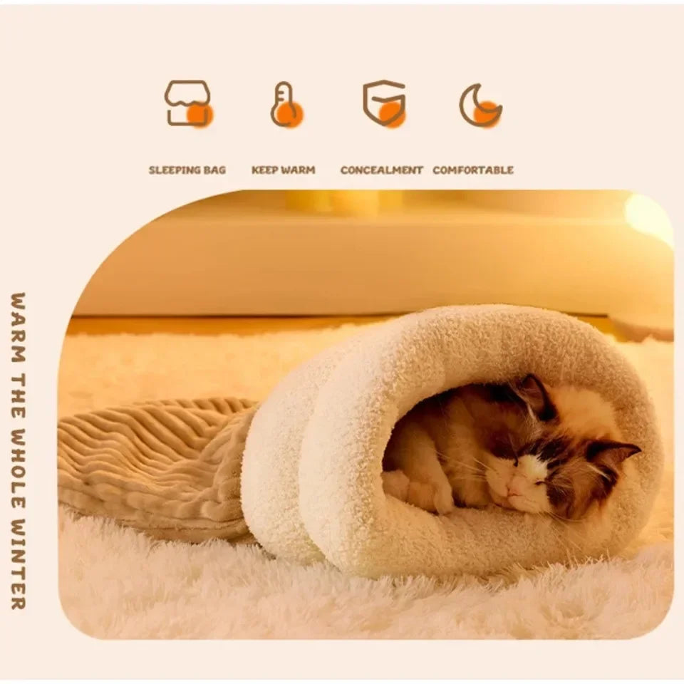 Pet Sleeping Bag Sleeping Bag Comfortable Supple Kitty and Puppy House Winter Warm Soft Plush Semi Enclosed Windproof Cat Nest